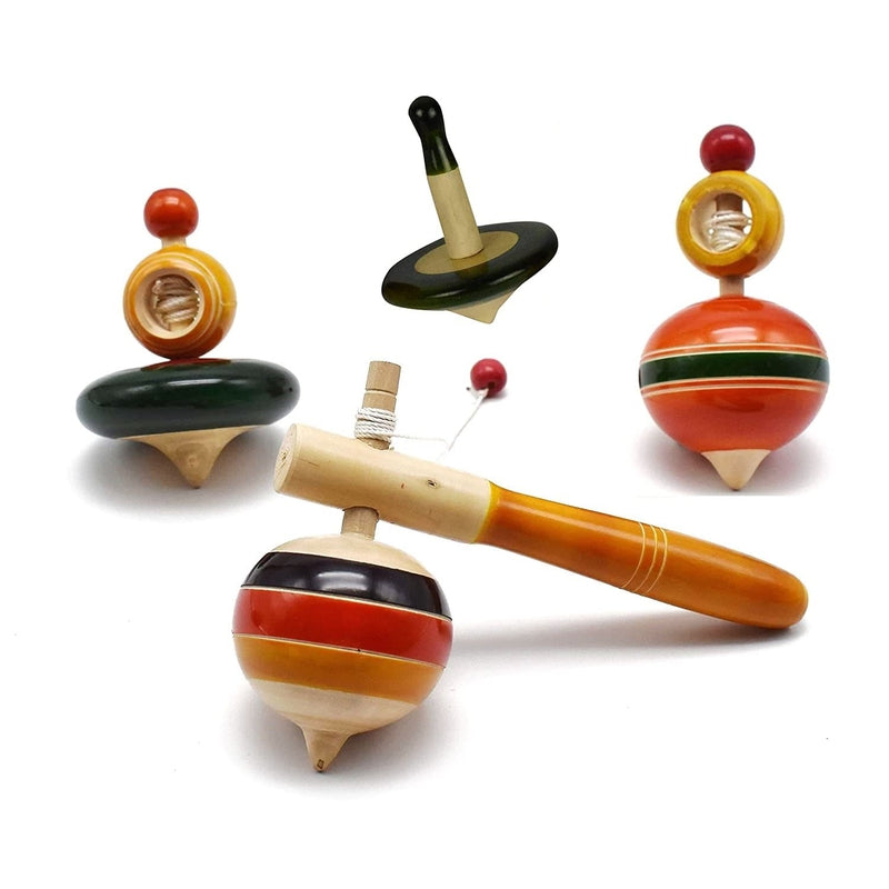 Wooden Spinning Tops - Set of 4 Pcs( Multicolor)