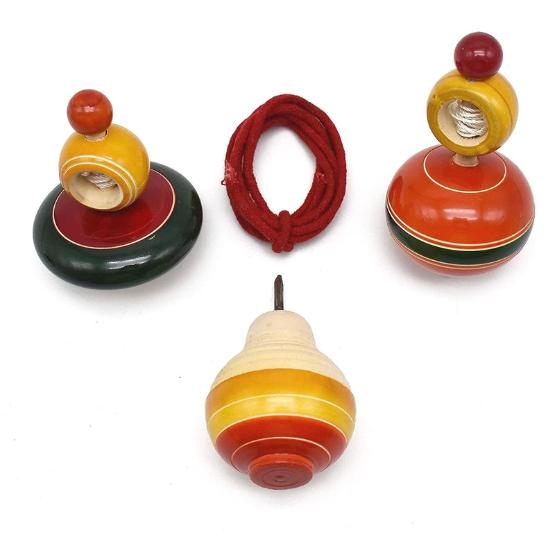 Wooden Spinning Tops  - Combo Set of 3 Pcs( Multicolor)