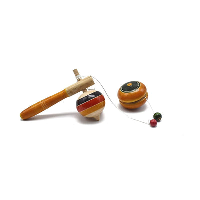 Wooden Spinning Tops Toys  - Set of 2 Pcs( Multicolor)