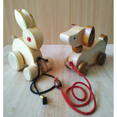Walk-A-Long Puppy & Rabbit Wooden Pull Along Toys