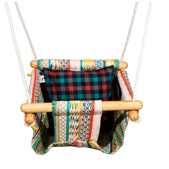 PINE WOOD SWING - MULTI WEAVE For Children