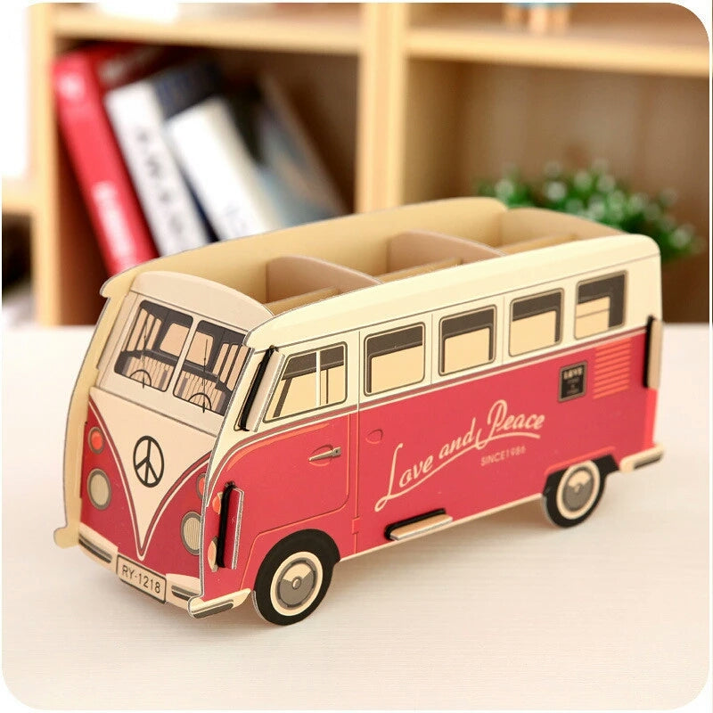 DIY Classic Vintage Red Tour Bus Puzzle and Organiser