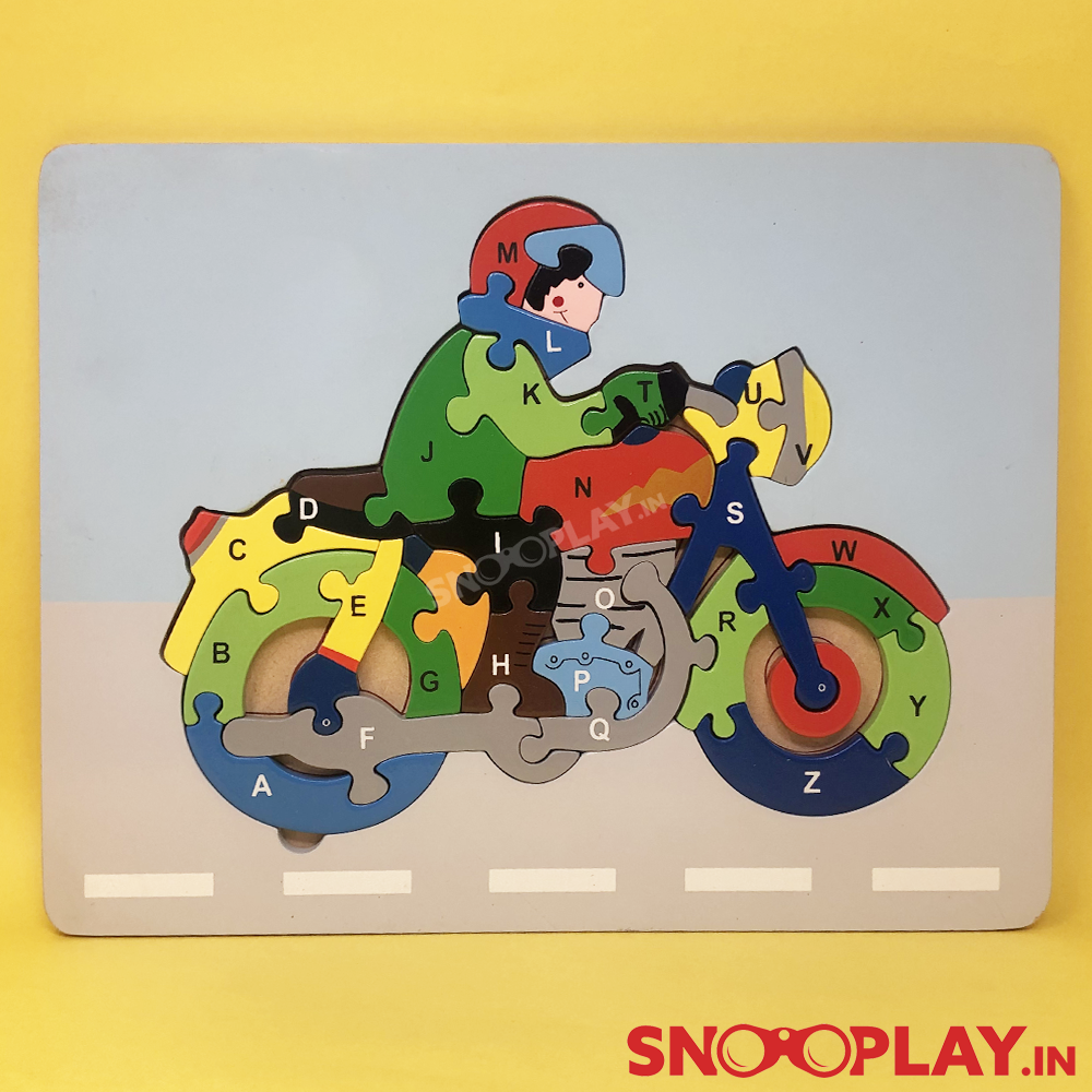 Wooden Moterbike Alphabet Jigsaw Puzzle - Buy Safe Wooden Educational Blocks and Puzzles India best Price