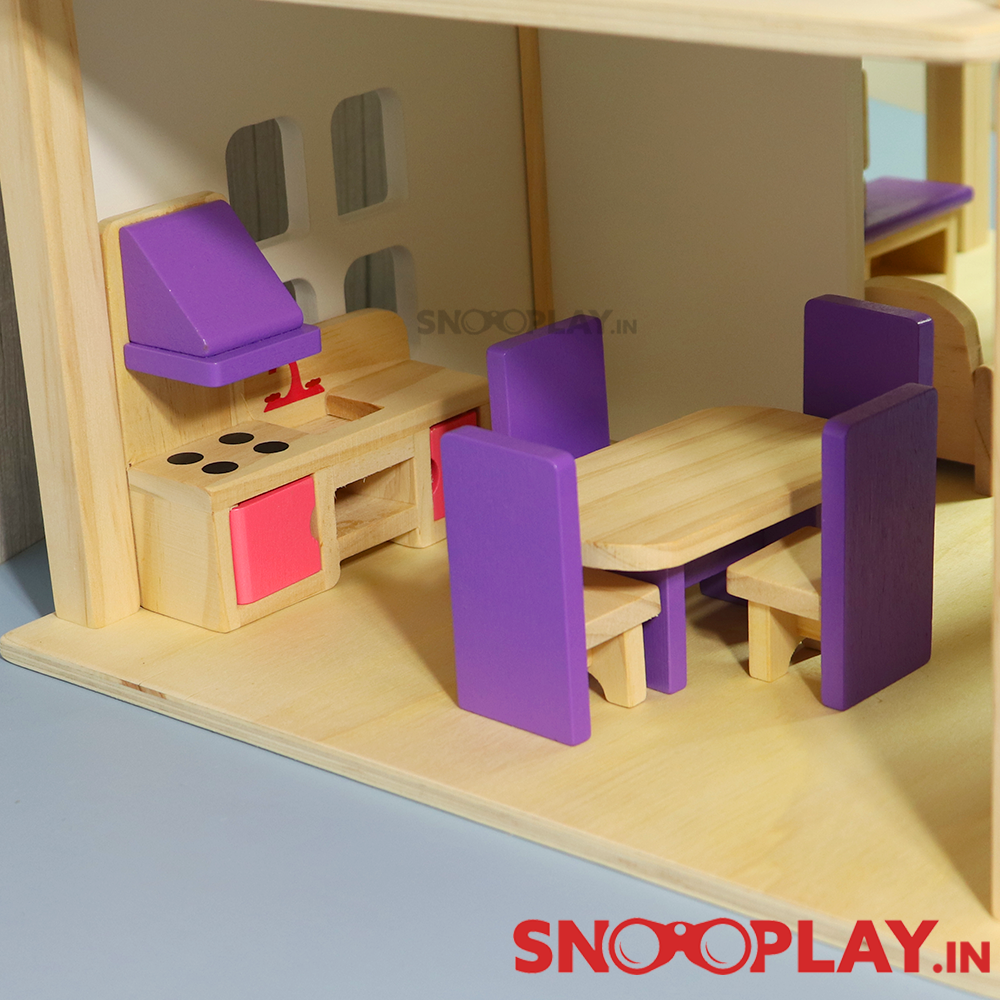 Wooden Multi-Storey Doll House (Big) with Wooden Furniture