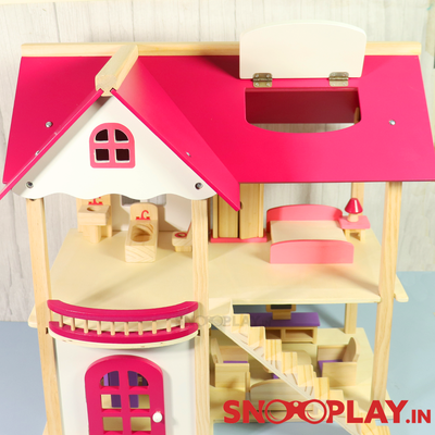Wooden Multi-Storey Doll House (Big) with Wooden Furniture