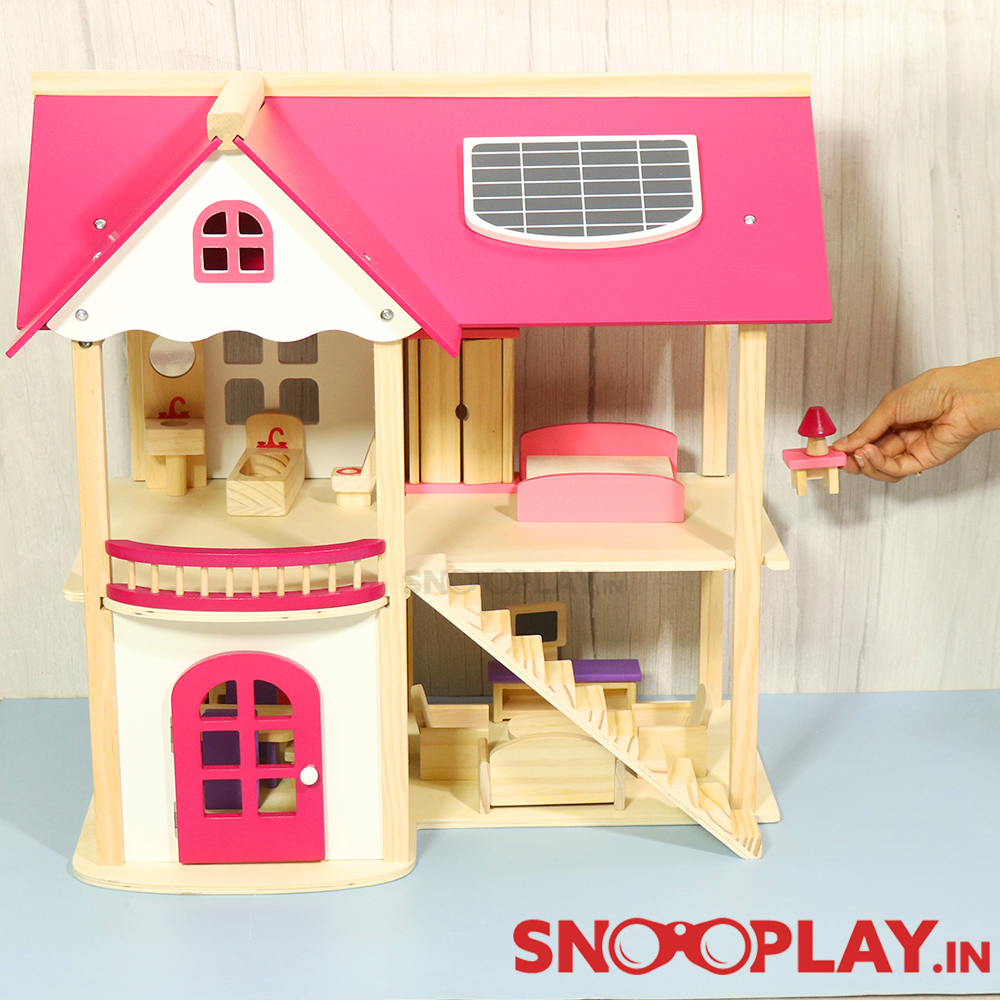 Buy Wooden Multi-Storey Doll House with Wooden Furniture (3-8