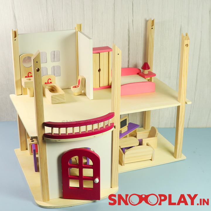 Wooden Multi-Storey Doll House (Big) with Wooden Furniture