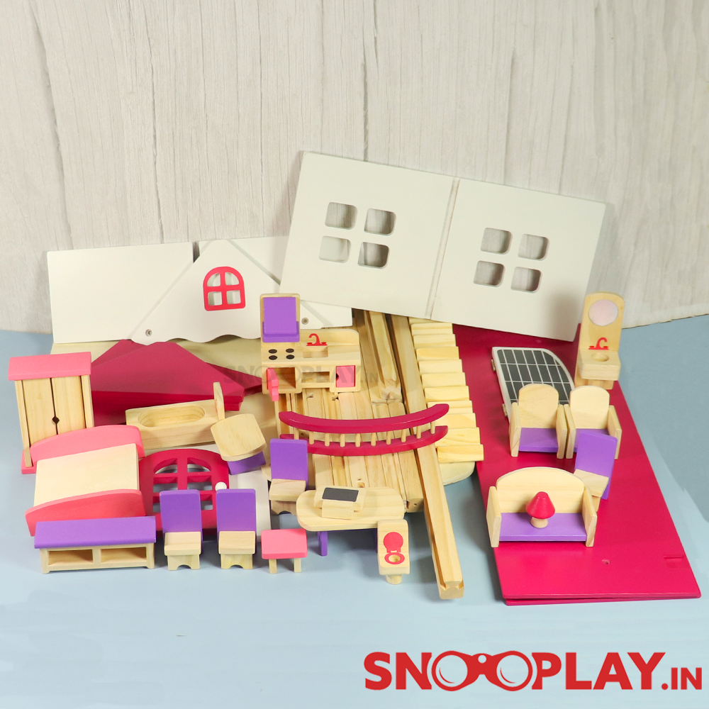 Wooden Multi-Storey Doll House (Big) with Wooden Furniture