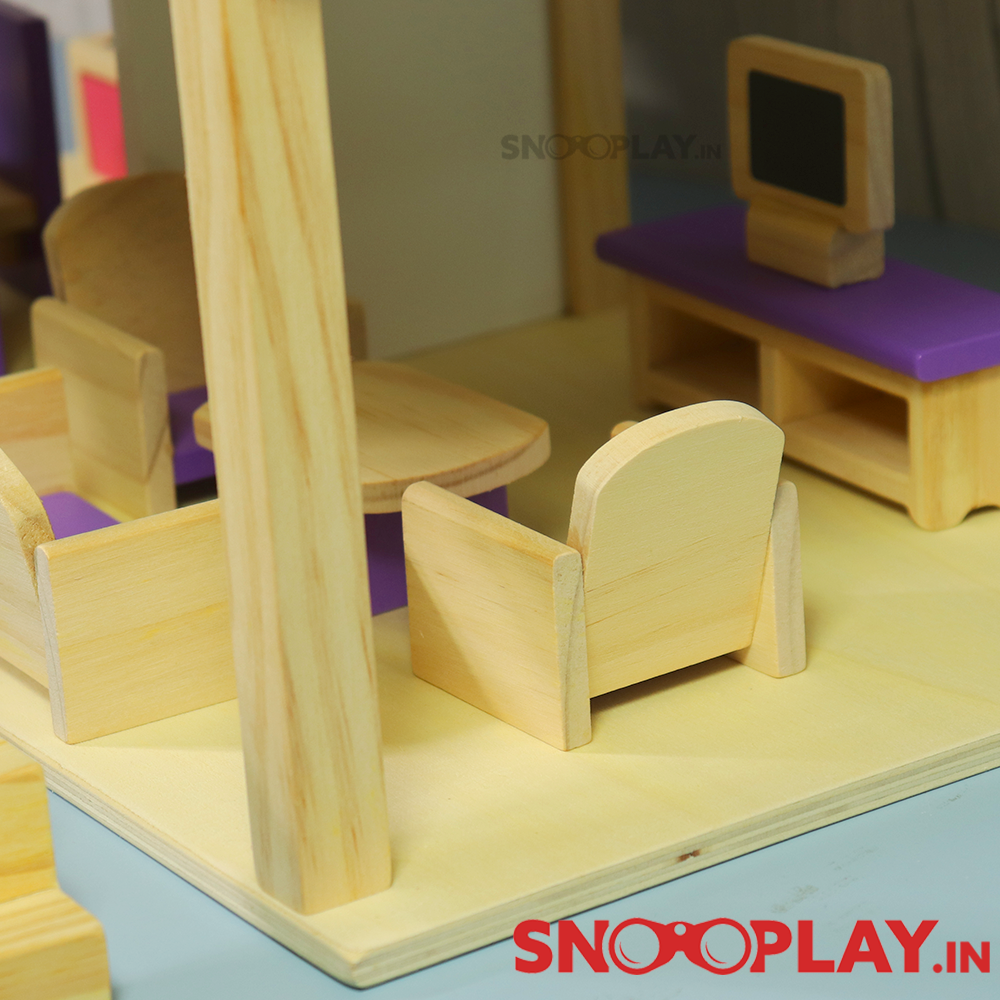 Wooden Multi-Storey Doll House (Big) with Wooden Furniture