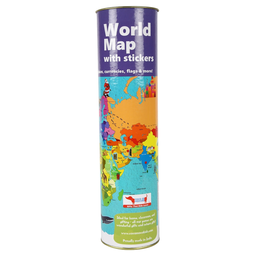 World Map for Kids with Reusable Stickers- Educational Game