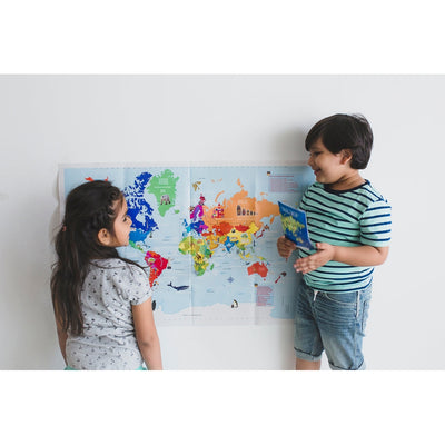 World Map for Kids with Reusable Stickers- Educational Game