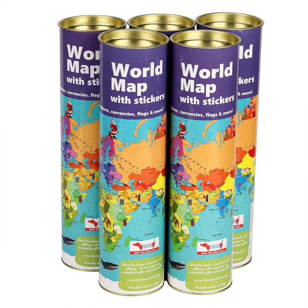 World Map Activity Kit with Reusable Stickers - Set of 5 pcs