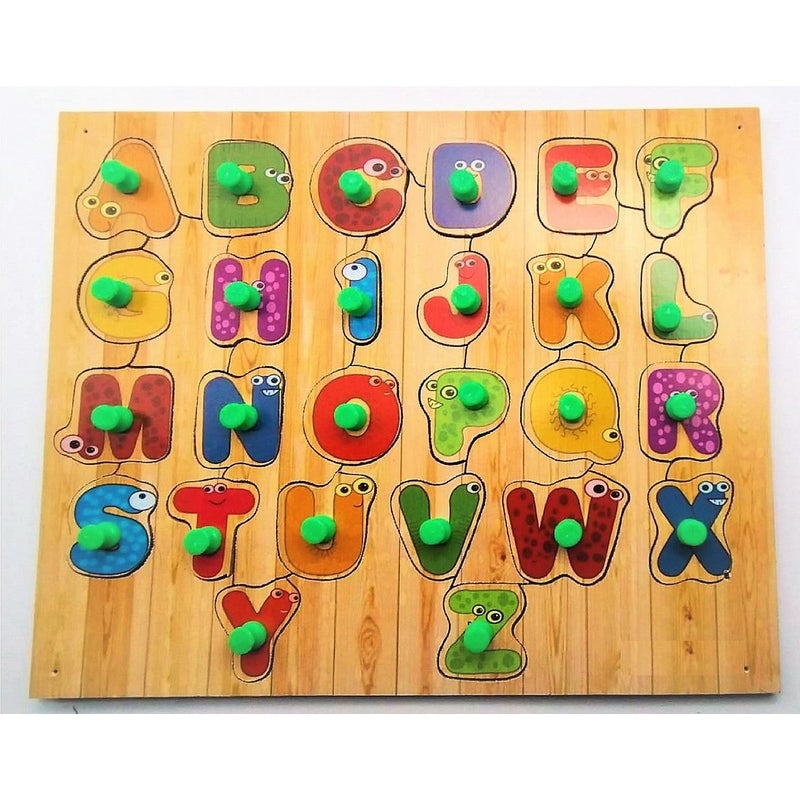 Wooden Jigsaw Puzzles Early Pre-School Learning Toy Shapes for Kids, Toddlers English Alphabets Design-5 Multicolor Educational Games