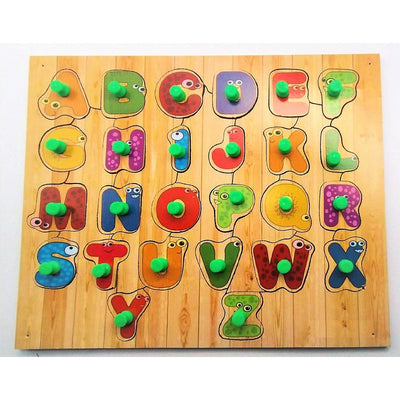 Wooden Jigsaw Puzzles Early Pre-School Learning Toy Shapes for Kids, Toddlers English Alphabets Design-5 Multicolor Educational Games