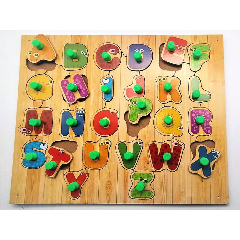 Wooden Jigsaw Puzzles Early Pre-School Learning Toy Shapes for Kids, Toddlers English Alphabets Design-5 Multicolor Educational Games