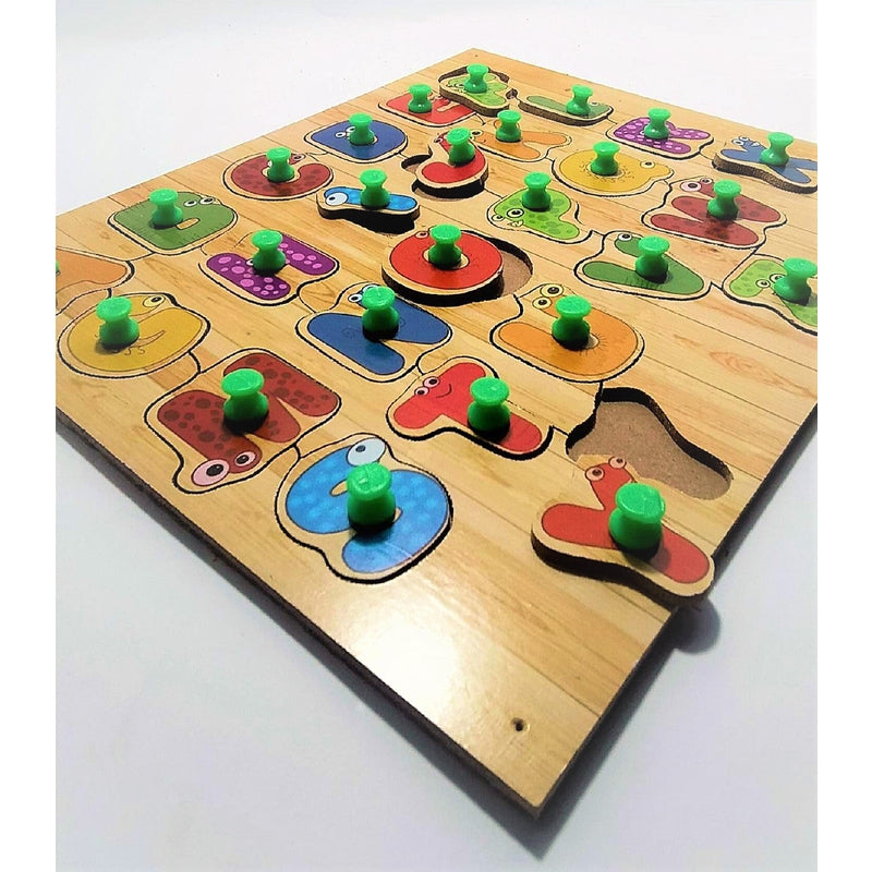 Wooden Jigsaw Puzzles Early Pre-School Learning Toy Shapes for Kids, Toddlers English Alphabets Design-5 Multicolor Educational Games