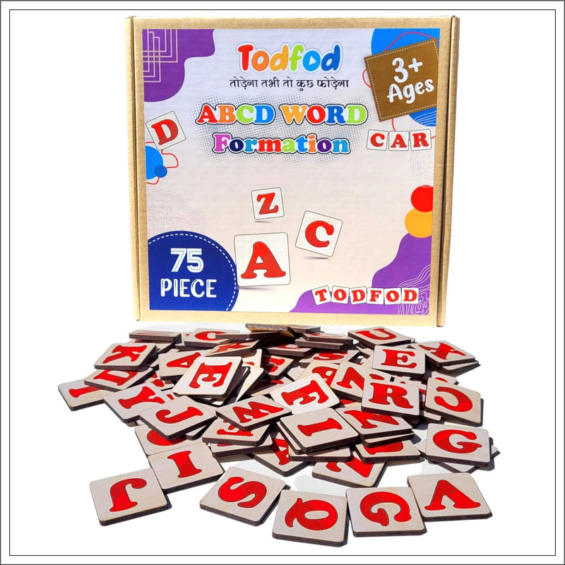 Wooden ABCD Word Formation Toy (75 Pieces) Block English Alphabets with Knob