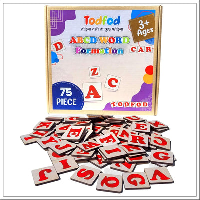 Wooden ABCD Word Formation Toy (75 Pieces) Block English Alphabets with Knob