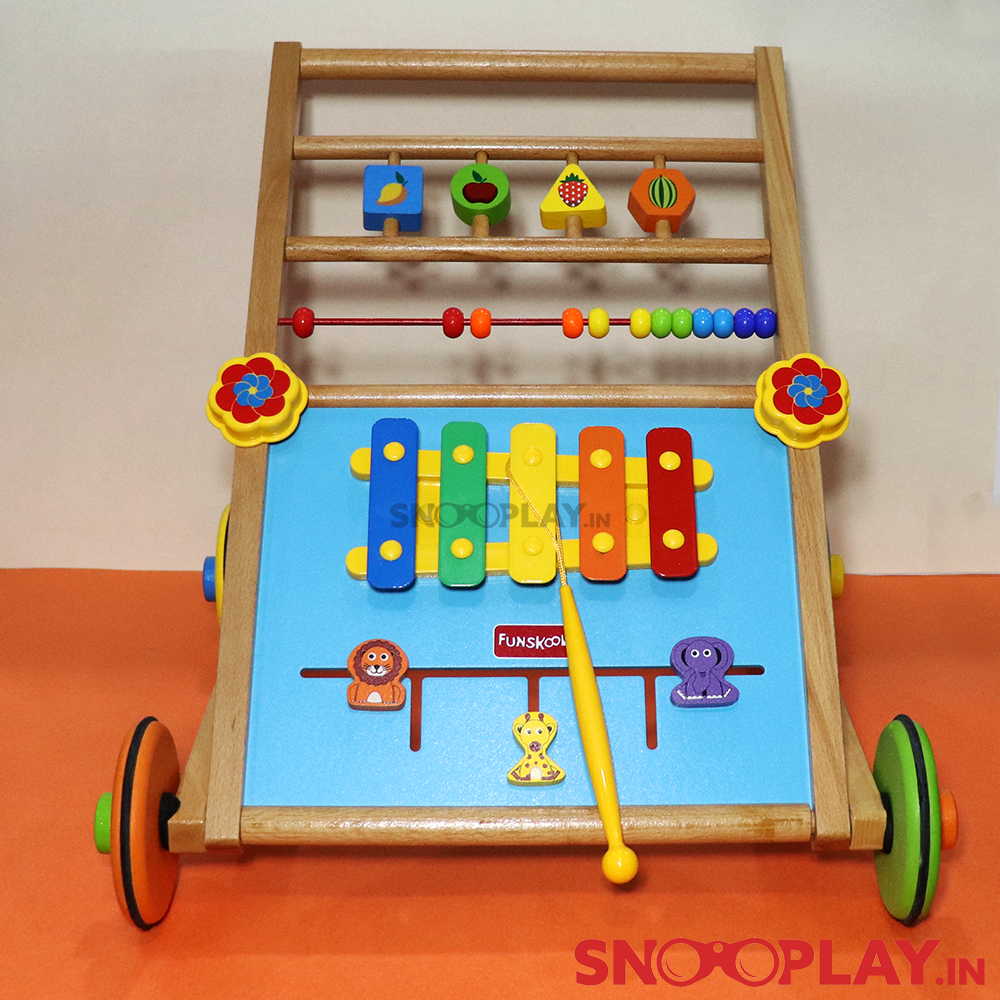 The activity walker for kids that comes with colourful accessories and wheels.