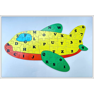 Shaped Wooden Jigsaw Puzzle Toy for Kids & Children, Vehicle Aeroplane English Alphabet & Learning - Multicolour 36 pcs