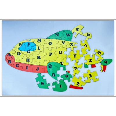 Shaped Wooden Jigsaw Puzzle Toy for Kids & Children, Vehicle Aeroplane English Alphabet & Learning - Multicolour 36 pcs