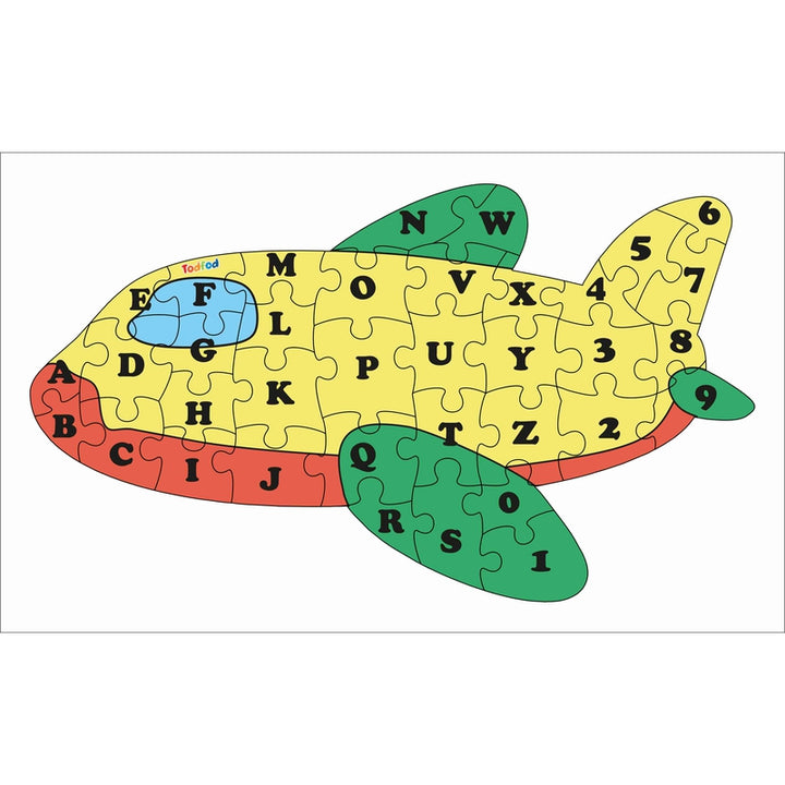 Shaped Wooden Jigsaw Puzzle Toy for Kids & Children, Vehicle Aeroplane English Alphabet & Learning - Multicolour 36 pcs