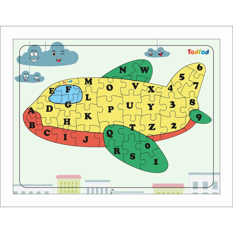 Shaped Wooden Jigsaw Puzzle Toy for Kids & Children, Vehicle Aeroplane English Alphabet & Learning - Multicolour 36 pcs