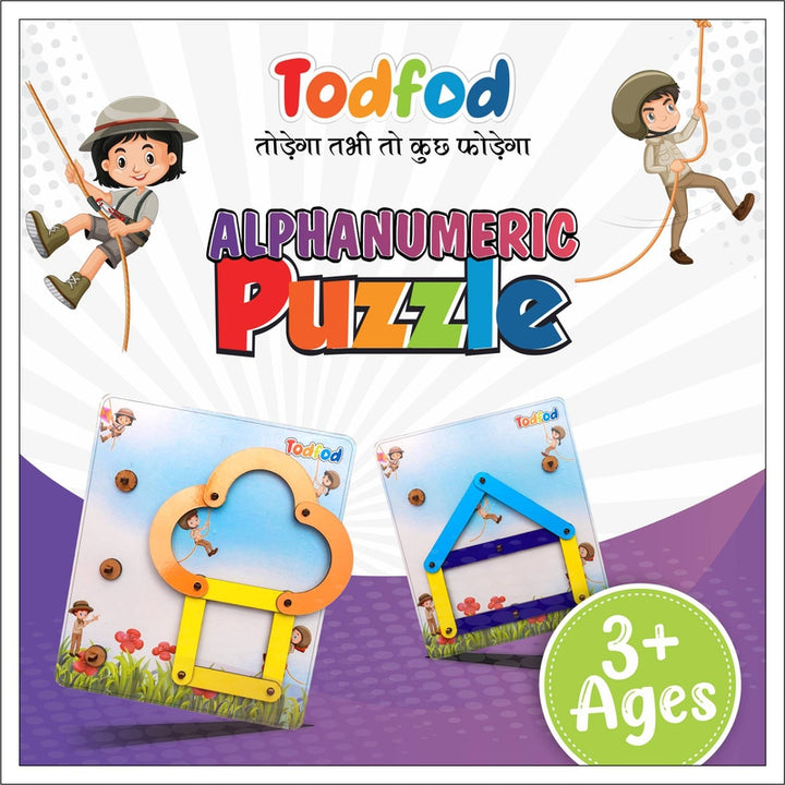 28 Pieces Alphanumeric Wooden Puzzle - Teaching Letters, Numbers & Common Shapes (2-5 Years)