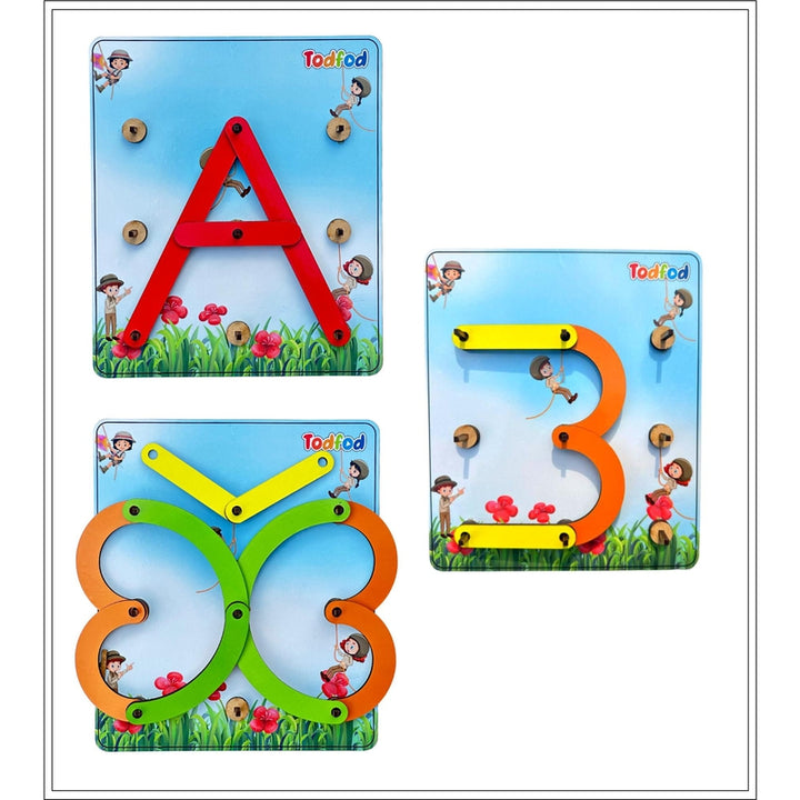 28 Pieces Alphanumeric Wooden Puzzle - Teaching Letters, Numbers & Common Shapes (2-5 Years)