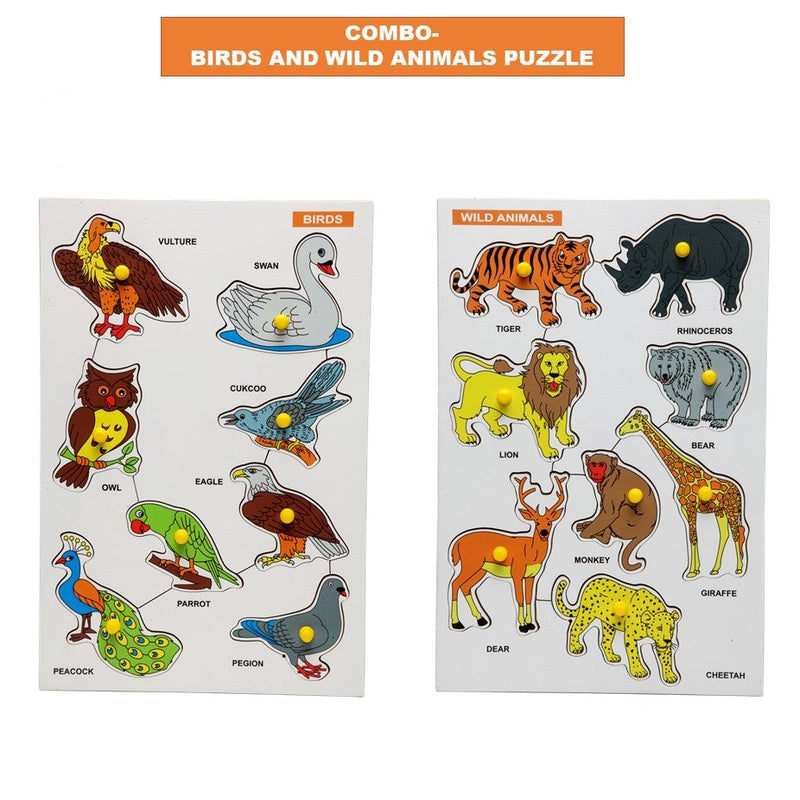 Pack of 2 - Wooden Wild Animals & Birds Puzzle (4-6 Years)