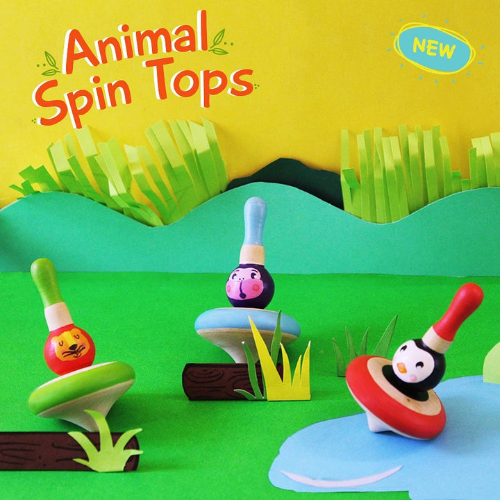 Wooden Animal Spin Tops