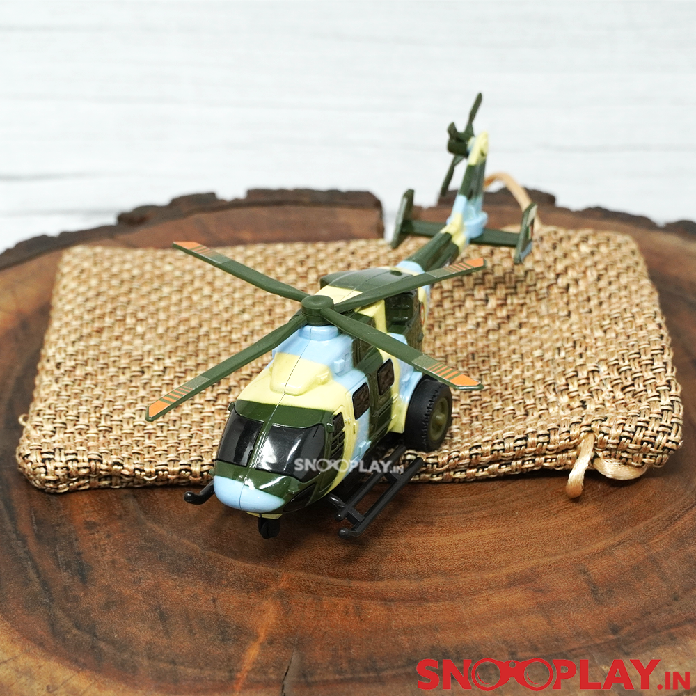 The Army helicopter toy that comes with a complimentary jute pouch.