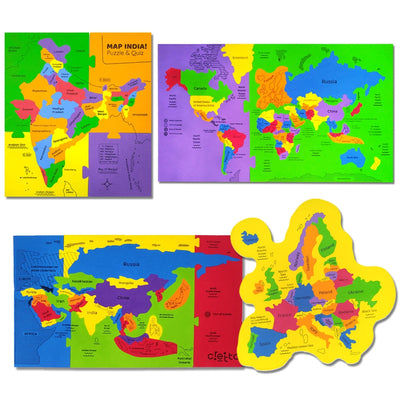 Map Puzzle Combo - Maps of World, Asia, Europe & India