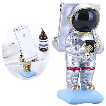 A unique gift for your friends, Astronaut mobile phone stand, silver in colour.