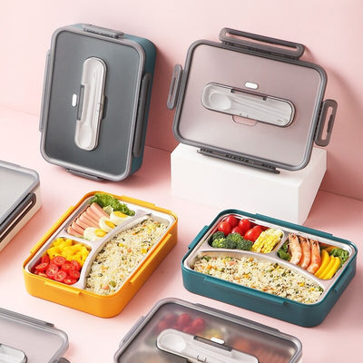 3 Grid Stainless Steel Lunch Box - Assorted Colours