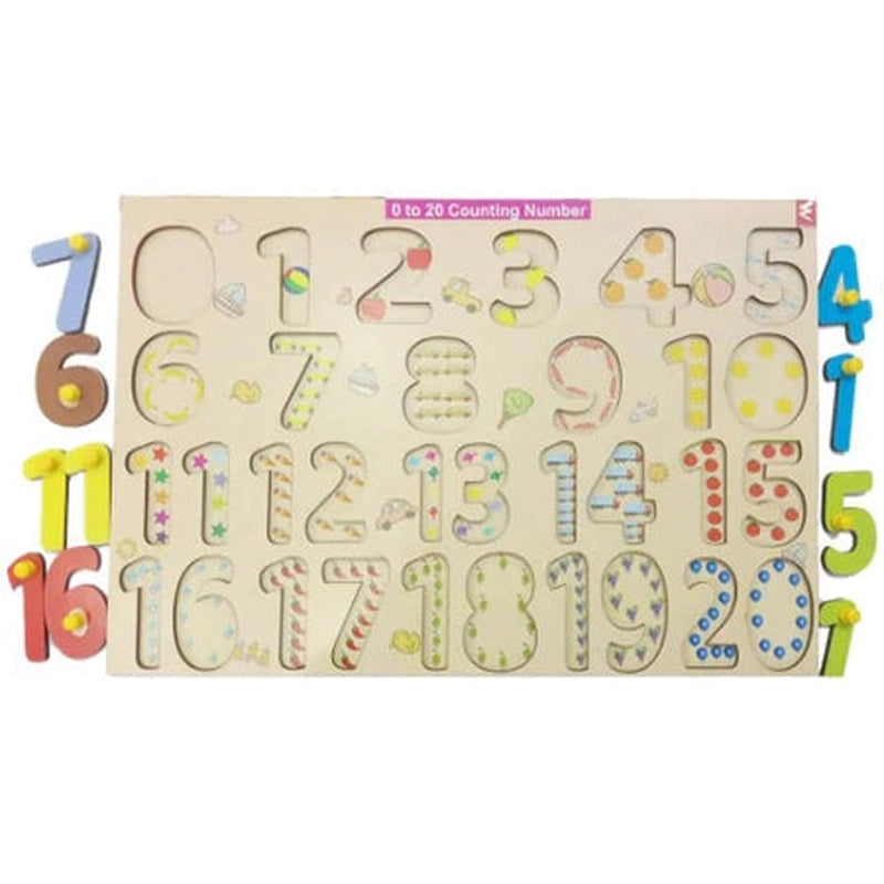 Wooden Educational Numbers (0-20) Learning Educational Knob Tray