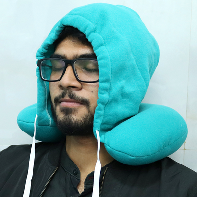Hoodie Style Neck Pillow (Blue & Black)