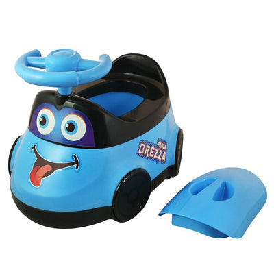 Car Shape Breeza Potty Seat Training with Easy Grip Handles Steering, Comfortable Back, Wheels (Blue)