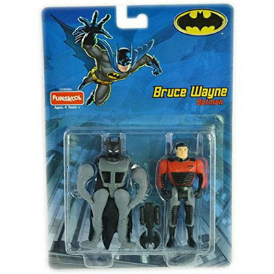 The DC Superhero toy that comes with a Bruce Wayne figurine in his normal red attire and a separate batman armour and weapons.