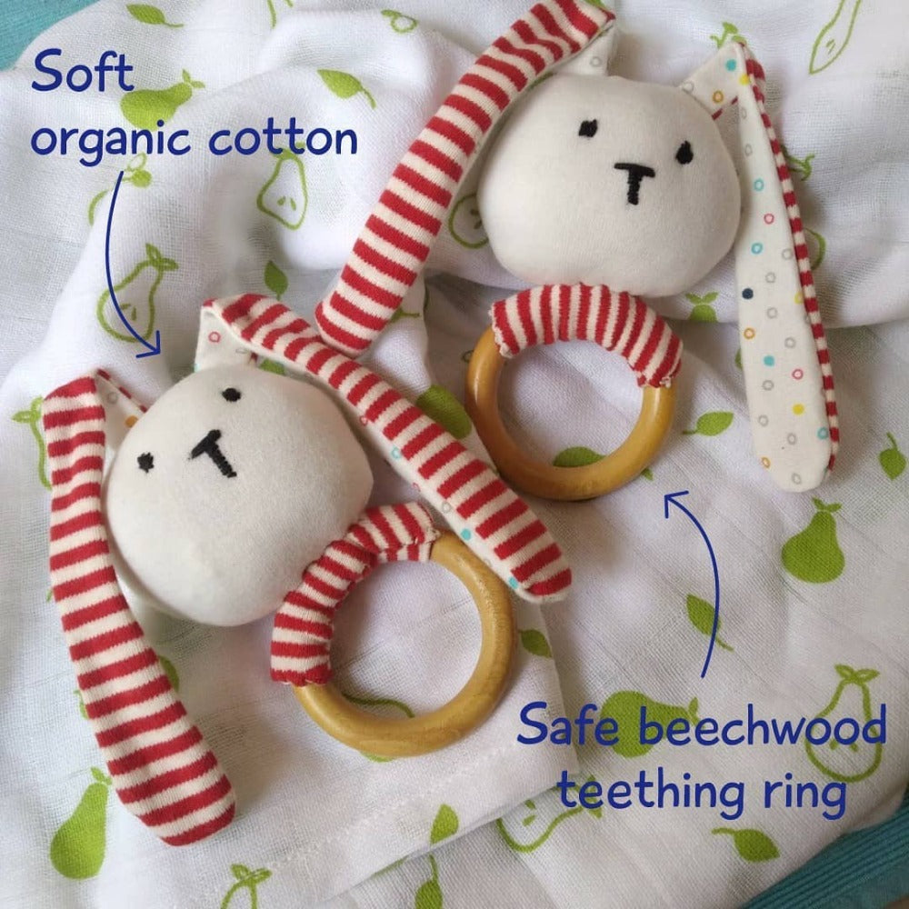 Striped Bunny Teether & Rattle Ring