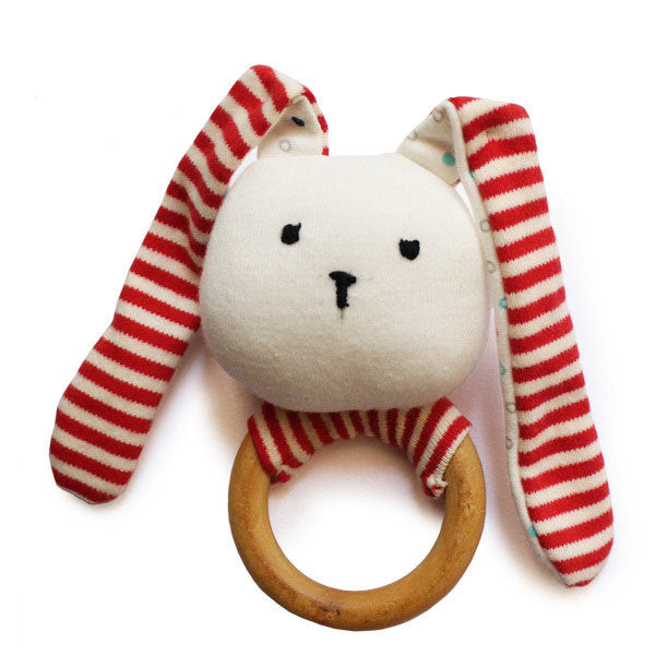 Striped Bunny Teether & Rattle Ring