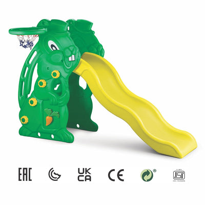 Rabbit Slide for Kids, Garden Slider with Basket Ball Ring (Yellow & Green) COD not available