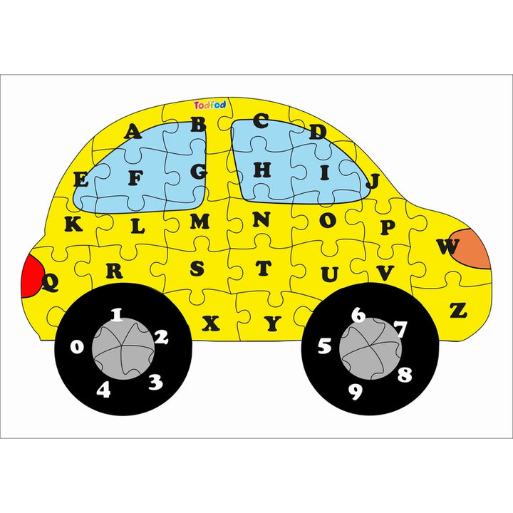 Shaped Wooden Jigsaw Puzzle Toy for Kids & Children, Vehicle Car English Alphabet & Learning - Multicolour 36 pcs