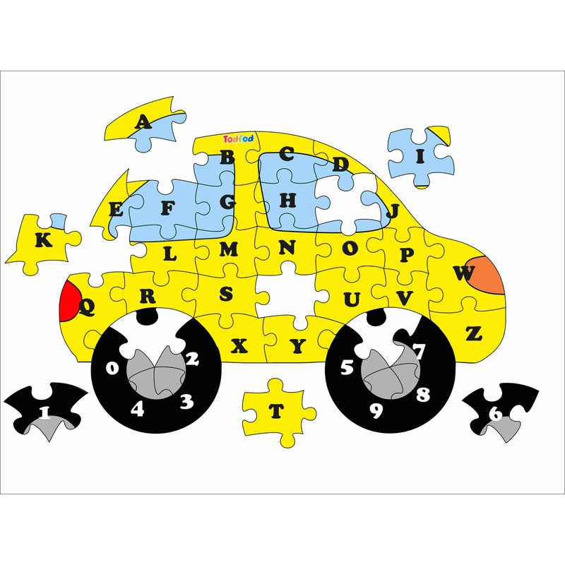 Shaped Wooden Jigsaw Puzzle Toy for Kids & Children, Vehicle Car English Alphabet & Learning - Multicolour 36 pcs