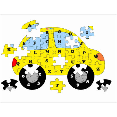 Shaped Wooden Jigsaw Puzzle Toy for Kids & Children, Vehicle Car English Alphabet & Learning - Multicolour 36 pcs