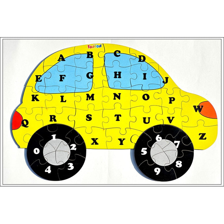 Shaped Wooden Jigsaw Puzzle Toy for Kids & Children, Vehicle Car English Alphabet & Learning - Multicolour 36 pcs