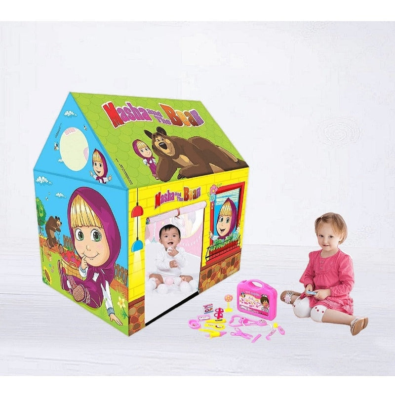 Combo of 2 Masha And The Bear Friend Printed Play Tent House With 1 Kids Doctor Set Briefcase Kit