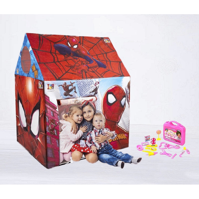 Combo of 2 Spider Man Printed Play Tent House with Doctor Play Set Tools
