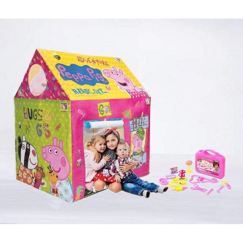 Combo of 2 Jumbo Size Peepa Pig Printed Play Tent House With 1 Kids Doctor Set Briefcase Kit