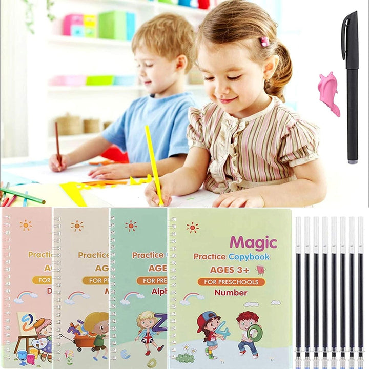 Magic Practice Copybook with pen (4 BOOKS +10 REFILLS) - HelloKidology